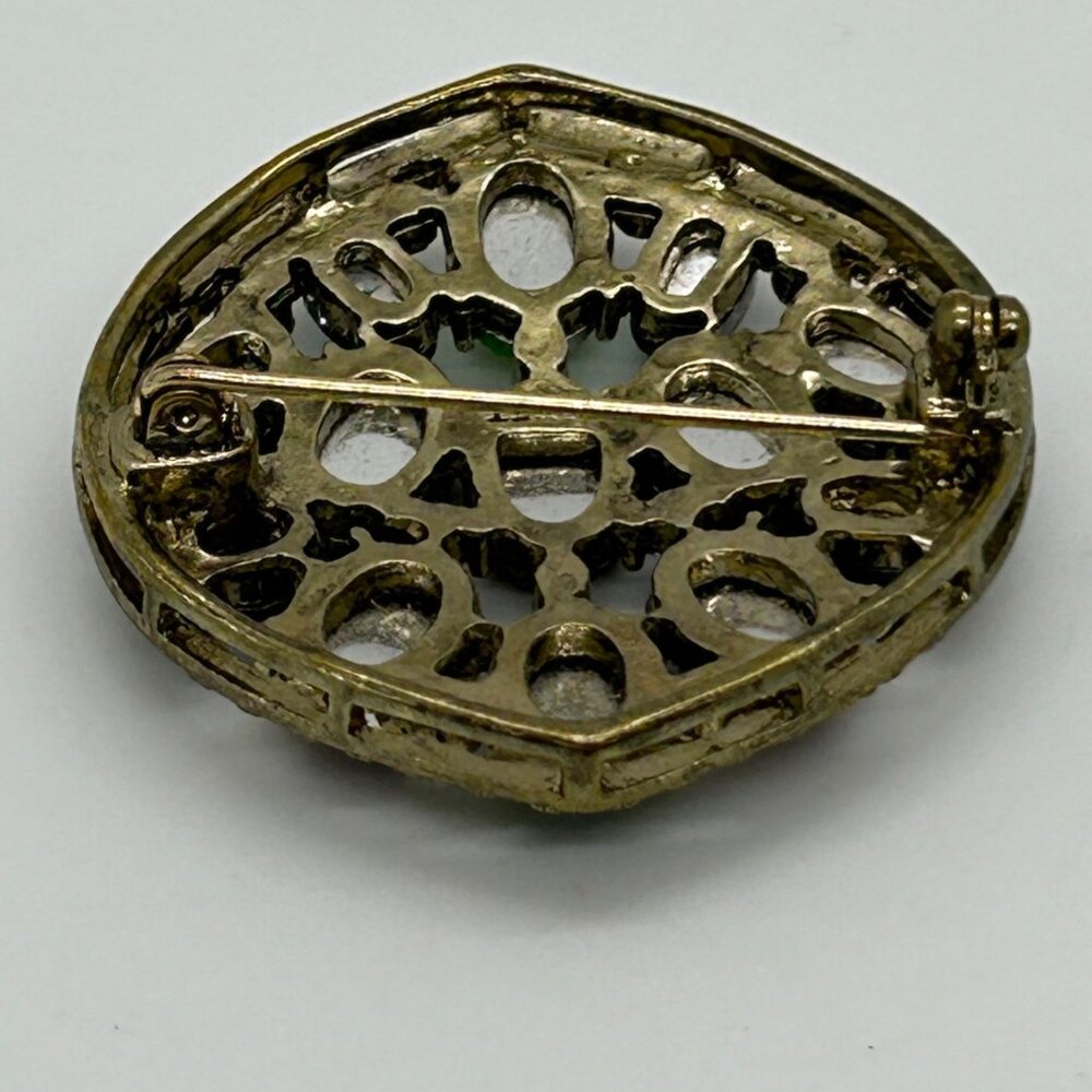 Vintage Monet Brooch Pin Multi-Colored Acrylic Stones Gold Tone Signed Round - Picture 8 of 16